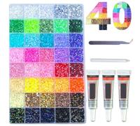 HAJHI Ab-Multicolour Nail Charms Decorative Eyes Lips Bedazzling Kit with Glue 3mm Resin Bedazzler Kit with Rhinestones Flatback for Painting(40-Cell - 32000pcs)