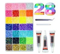 HAJHI Ab-Multicolour Nail Charms Decorative Eyes Lips Bedazzling Kit with Glue 3mm Resin Bedazzler Kit with Rhinestones Flatback for Painting(28-Cell - 30000pcs)