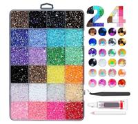 HAJHI Bedazzling Kit with Glue for Handicrafts 24/28 Grids Nail Charms Flatback Ab-Multicolour Rhinestones for Bedazzling for Diamond Painting(24-Cell-6)