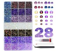 HAJHI Bedazzling Kit with Glue for Handicrafts 24/28 Grids Nail Charms Flatback Ab-Multicolour Rhinestones for Bedazzling for Diamond Painting(28-Cell-4)