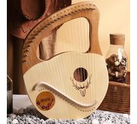 HAJHI Box Type Lap Harp Spruce Metal Strings 21/24-Tone Tuning Wrench Plectrum Lyre Harp Carving Scales Easy to Learn Harp Instruments Portable(24-string,A)