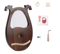 HAJHI Classical Greece Lyre Harp 16 Strings Portable Harp Instruments Solid Wood Antlers Box Type Resonance Chamber Mini Harp Party Concerts Tuning Wrench(Dark brown-round)