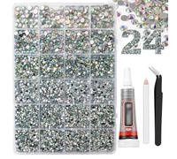 HAJHI Mixed 24 Grids Bedazzling Kit 10000pcs Nail Charms with Tools Glue Flatback Nail Gems for Makeup Design Clothing Jelly Rhinestones(AB colour)