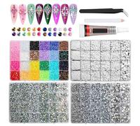 HAJHI Mixed 24 Grids Bedazzling Kit 10000pcs Nail Charms with Tools Glue Flatback Nail Gems for Makeup Design Clothing Jelly Rhinestones(4pcs)