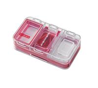 HAJHI Multi-Functional Elderly Pill Splitter Storage Box Pill Cutter V-Slot Anti-Slip Precise 3-in-1 Pill Crusher Fine Powder with Brush for Hiking(Red)