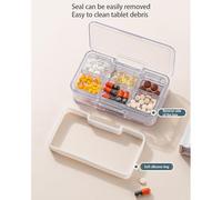 HAJHI Multi-Functional Elderly Pill Splitter Storage Box Pill Cutter V-Slot Anti-Slip Precise 3-in-1 Pill Crusher Fine Powder with Brush for Hiking(Blue)