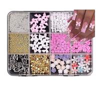 HAJHI Nail Charms Mixed 12 Grids Bedazzling Kit Flatback Decorative Fans Umbrellas Bedazzler Kit with Rhinestones for Diamond Painting(235)