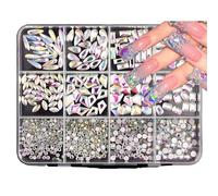 HAJHI Nail Charms Mixed 12 Grids Bedazzling Kit Flatback Decorative Fans Umbrellas Bedazzler Kit with Rhinestones for Diamond Painting(229)