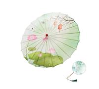HAJHI Silk Fabric 33in Chinese Umbrella with Fan Qipao Japanese Umbrella Classical Dancing Parasols for Wedding Cultural Party(Flower-Fan G)