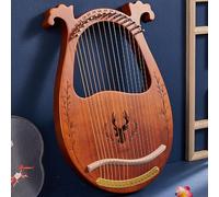 HAJHI Veneer Mahogany Harp Instruments Box Type Stable Tone, 16/19/32 Strings Lap Harp Tuning Wrench Spare Strings Lyre Harp Cafe Concerts Party Gigging(16-Stringed - Deer Boxed - Coffee)