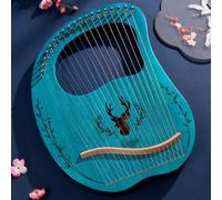 HAJHI Veneer Mahogany Harp Instruments Box Type Stable Tone, 16/19/32 Strings Lap Harp Tuning Wrench Spare Strings Lyre Harp Cafe Concerts Party Gigging(19-String Boxed - Blue)