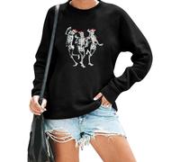 HAJIEXY Dancing Skeleton Christmas Sweatshirt Womens Xmas Skull Graphic Long Sleeve Pullover Shirts Merry Christmas Tops, Black, Large
