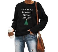 HAJIEXY Look At Me Being All Festive Sweatshirt Women Christmas Tree Graphic Long Sleeve Shirt Crewneck Xmas Pullover Tops, Black, Large