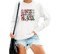 HAJIEXY Santa's Favorite Nurse Sweatshirt Women Nurse Life Xmas Pullover Shirts Crewneck Long Sleeve Christmas Tees Tops, White, Large