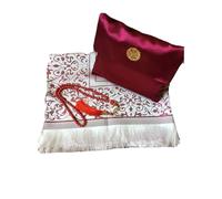 Hajj & Umrah Travel Prayer Rug - Portable & Stylish Design - Rosary Set with Slub Pouch - Eid & Celebration Gift Mat (Red)