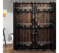 Hajmsug Rustic Barn Door Shower Curtain Brown Vintage Wooden Door Western Farm Farmhouse Rustic Wooden Door Vintage Castle Wooden Door Bathroom Cloth Shower Curtain 71X71 Inch