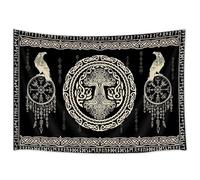 Hajmsug Vikings Tapestry,Black and White Tree Bird of Wisdom Celtic Rune Ancient Rune Totem Norse Mythology Medieval Viking Wall Art,Aesthetic Mythology Tapestry for Bedroom Living Room,40X30 Inch.