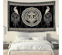 Hajmsug Vikings Tapestry,Black and White Tree Bird of Wisdom Celtic Rune Ancient Rune Totem Norse Mythology Medieval Viking Wall Art,Aesthetic Mythology Tapestry for Bedroom Living Room,60X40 Inch.