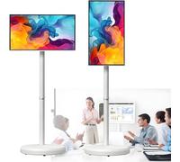 HajMyrdonyx Portable Smart TV with Touchscreen Display, Smart Touchscreen Monitor Rolling TV on Wheels, Wireless Portable TV on Wheels with Voice Control Android OS 8G RAM+128G Storage 24inches