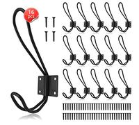 Hajoyful Rustic Entryway Hooks-16 Pack Farmhouse Hooks with Metal Screws Included, Black Decorative Wall Mounted Rustic Coat Hooks Rack, Double Vintage Organizer Hanging Wire Hook Clothes Hanger