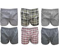 HAJRA® 3 Pack Mens Woven Boxer Briefs Shorts Cotton Rich Button Fly Comfort Waistband Loose Fit Men Underwear Trunks Checkered Assorted Colour. (M) Checkered