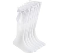 HAJRA® 3 Pairs Girls Knee High School Socks Fluffy Ribbons Bow Cotton Socks Back to School Socks Uniform Party Wear Socks Stocking Girls Bow Knee High Kids School Sock (4-6 (11+ Years), White)