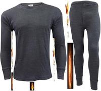 HAJRA® Men's Thermal Underwear Set-Long Sleeve Top, T-Shirt Vest & Long Johns-Warm Winter Gift Base Layer for Cold -Tops & Bottoms and Warmth.(Charcl Set(S)