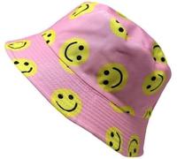 HAJRA® Versatile Unisex Cotton Bucket HAT with a Charming Print, Ideal for Sun, Hiking, Holidays. Bucket Hat Design Fits All Men, Women, Teens. 56-58cm (Pink Hat Emoji)