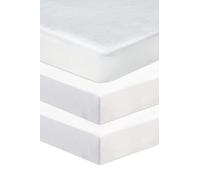 Hajran Linen 3 Pcs Soft & Cozy Next to Me Crib Fitted Sheets - 100% Pure Cotton 2x Fitted Sheets + 1x Waterproof Mattress Protector - Premium Quality High Thread Count (83-85 x 50-51 cm, White)