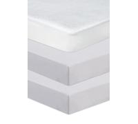 Hajran Linen 3 Pcs Soft & Cozy Next to Me Crib Fitted Sheets - 100% Pure Cotton 2x Fitted Sheets + 1x Waterproof Mattress Protector - Premium Quality High Thread Count (83-85 x 50-51 cm, Silver)