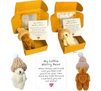 HAJXXMM 2 Pcs Worry Bear In A Box, Worry Bear, Little Pocket Hug Teddy With Inspirational Card Sympathy Gift, Mini Plush Bears Set, Gifts For Kids Friends Family,Valentine's Day Gift (Brown & White)