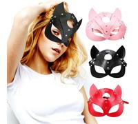 HAJXXMM 3pcs Leather Cat Mask, Sexy Half Face Eyemask, Cosplay Costume Props Halloween Party Masquerade Mardi Gras Carnival Accessories