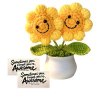 HAJXXMM Handmade Knitted Sunflower, Crochet Smile Sunflower for Women, Knitted Potted Plant, Gifts for Mother's Day or Teachers, Handmade Crochet Flowers Home Office Desktop Decoration