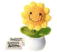 HAJXXMM Handmade Knitted Sunflower, Crochet Sunflower Gift for Women, Knitted Potted Plant, Handmade Crochet Flowers Home Office Desktop Ornament Decoration, Gifts for Mother's Day or Teacher