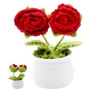 HAJXXMM Knitting Crochet Double-headed Rosa, Crochet Flower Bouquet, Cute Handmade Crocheted Flowers, Cute Positive Gifts for Adult Kids Family Friend Lovers Birthday-C