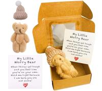 HAJXXMM Mini Bears with Inspirational Card, Little Bear in Box, Fluffie Stuffies Bear Doll, Mini Plush Bears, Positive Gift for Kids Friends Birthday Good Luck (Brown)