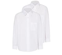 HAK ideas LTD Pack of 2 Boys School Shirt - Long Sleeve Non Iron Regular Fit Kids Formal Uniform Button Down Easy Care Comfort UK Size White