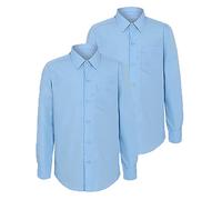 HAK ideas LTD Pack of 2 Girls School Shirt - Classic Collar Long Sleeve Polycotton Blouse School Uniform Shirt Easy Care Sky Blue