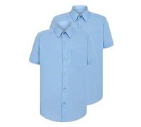 HAK ideas LTD Pack of 2 Girls School Shirt - Short Sleeve Polycotton Blouse School Uniform Shirt Classic Collar Easy Care Sky Blue