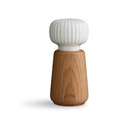Hak Kähler Hammershøi Salt and Pepper Mill Made of Wood and Porcelain Head, Modern Spice Mill Set of 1 for Turning with Groove Design, White, 14.5cm