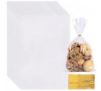 HAKACC 200PCS Cellophane Bags, 15x23cm Clear Gift Bags with Ties for Cookies, Candy, Parties