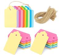 HAKACC 200PCS Colorful Gift Tags with String,Small Paper Decorative Hanging Labels in 10 Assorted Colors for Gift Box Wrapping Wedding Party Birthday