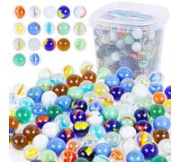 HAKACC 240-250PCS Glass Marbles with Bucket, Assorted Round Marbles Variety of Patterns Bulk for Kids DIY Vase Fillers