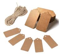 HAKACC Brown Kraft Gift Tags, 100Pcs, 7×4cm, Equipped with Binding Strings | Blank Writable Surface, for Wedding Marking, Birthday Gift Tagging, Jar Sorting, Retail Commodity Labelling