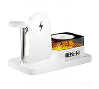 HaKaDeBe 8-in-1 Desktop Charging Station with Bluetooth Speaker, RGB Ambient Light, Digital Clock, Phone Stand, Wireless Charger for Phone, Watch and Earbuds, Black/White (White)