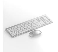 HaKaDeBe Wireless Keyboard and Mouse Combo, 110-Key Full Size, 3-Mode Connectivity (2.4G + BT 3.0/5.0), Ultra-Thin Design, Type-C Charging, Black/White (White & Silver Keyboard and Mouse Combo)