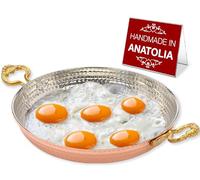 Hakan Copper Egg Pan for Cooking | Handmade Large Frying Pan | Hammered Skillet with Double Handles for Omelette | Authentic Kitchen Cookware & Copper Gifts Idea, 8.7” (22 cm)