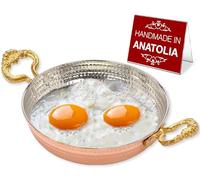 Hakan Copper Round Chef Pan | Traditional Ottoman Style Handmade Copper Frying Pan | Authentic Design Copper Cookware | Hand-Crafted Hammered Copper Sahan | Turkish Egg Omelet Skillet, 6.3”