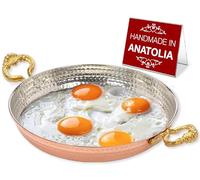 Hakan Copper Round Chef Pan | Traditional Ottoman Style Handmade Frying Pan | Authentic Design Hammered Copper Sahan | Turkish Egg Omelet Skillet, 7.8”