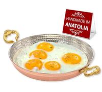 Hakan Copper Round Chef Pan | Traditional Ottoman Style Handmade Frying Pan | Authentic Design Hand-Crafted Hammered Copper Sahan | Turkish Egg Omelet Skillet, 9.4”